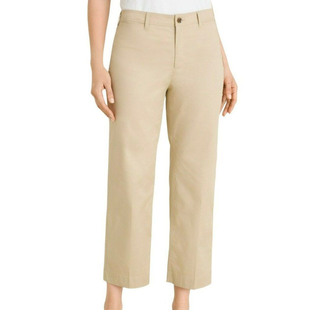 Chico's Cotton Blend Wide Leg‎ Crop Pants Natural Sand Stretch Women Size 1 US 8